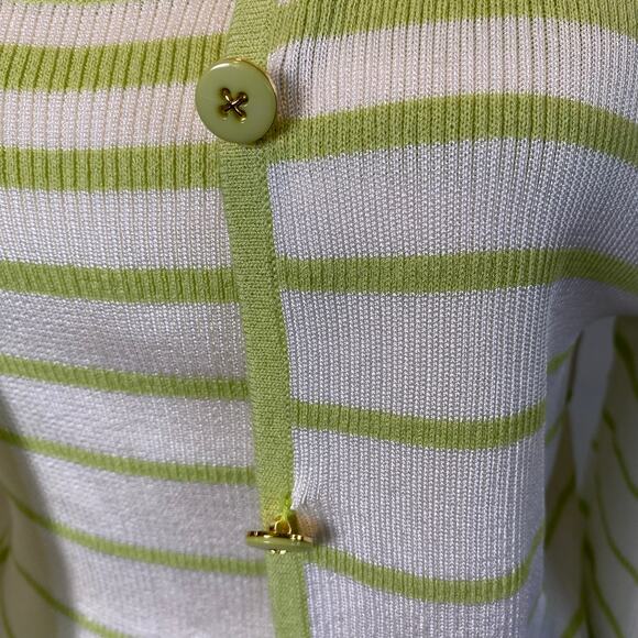 St. John Women’s Key Lime Striped Knit Cardigan Sweater and Tank 2 Piece Set - Picture 3 of 14